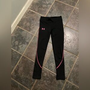 Under Armour Girls' ColdGear Leggings Black with Pink accents Size M
